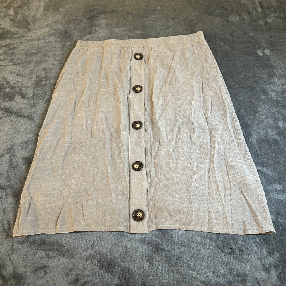 Apt 9 Button Front Skirt Womens Medium Taupe Elastic Waist A Line
